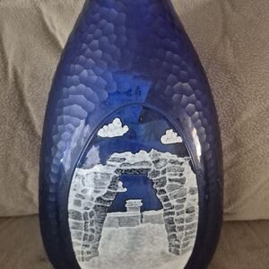 Azure Textured Glass Art Vase